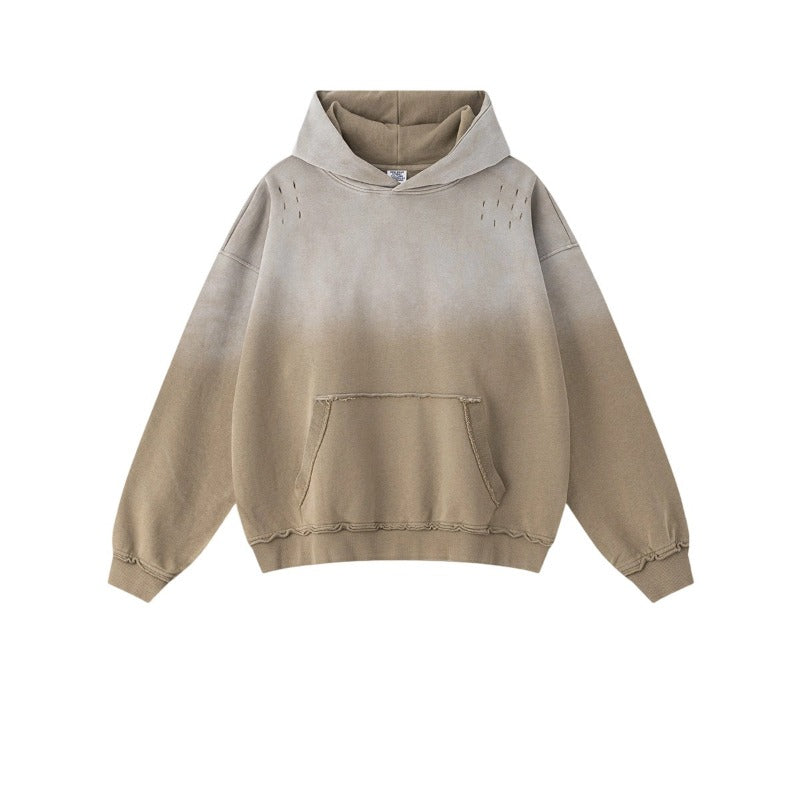 2025 Trendy American Streetwear Oversized Gradient Tie-Dye Washed Distressed Hoodie for Men - Unique Vibe