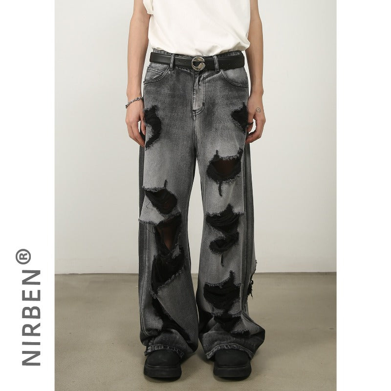 Distressed Ripped Wide Leg Jeans Men 2025 New | High Street Oversized Drag Hem | Luxury Craftsmanship
