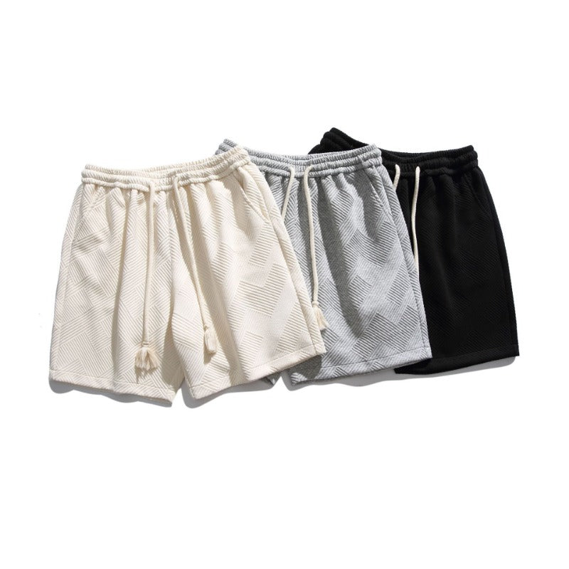 Japanese-Style Heavyweight Cotton Jacquard Drawstring Shorts - Men's Relaxed Casual Summer Shorts with Tassel Detail