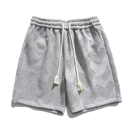 Japanese-Style Heavyweight Cotton Jacquard Drawstring Shorts - Men's Relaxed Casual Summer Shorts with Tassel Detail