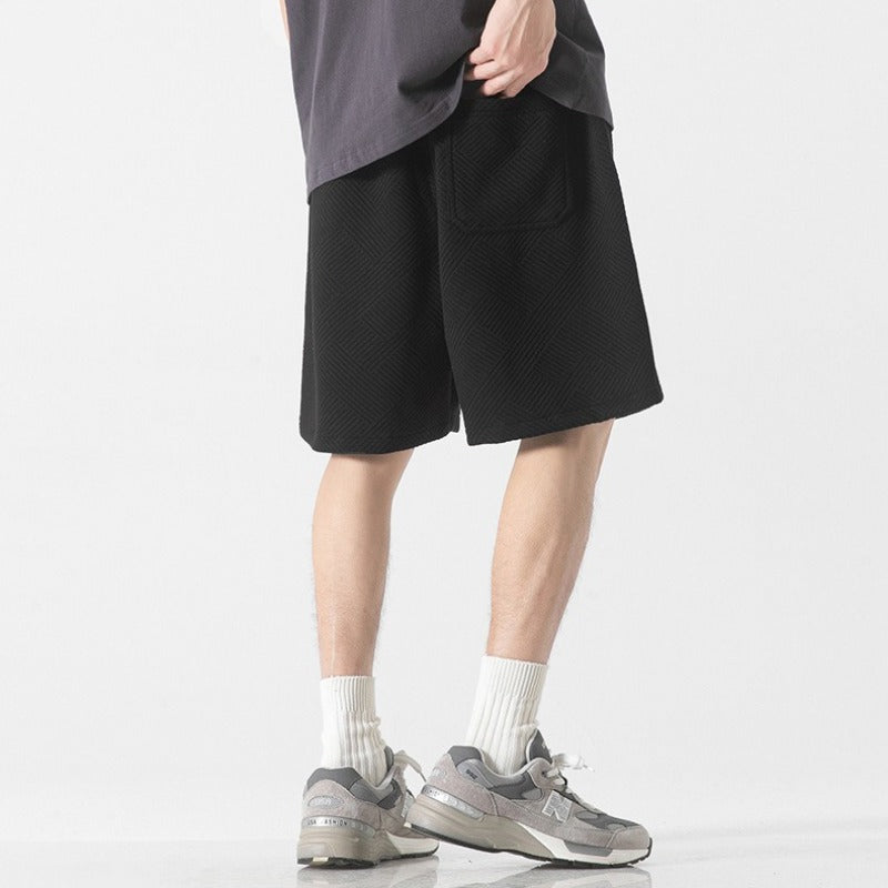 Japanese-Style Heavyweight Cotton Jacquard Drawstring Shorts - Men's Relaxed Casual Summer Shorts with Tassel Detail