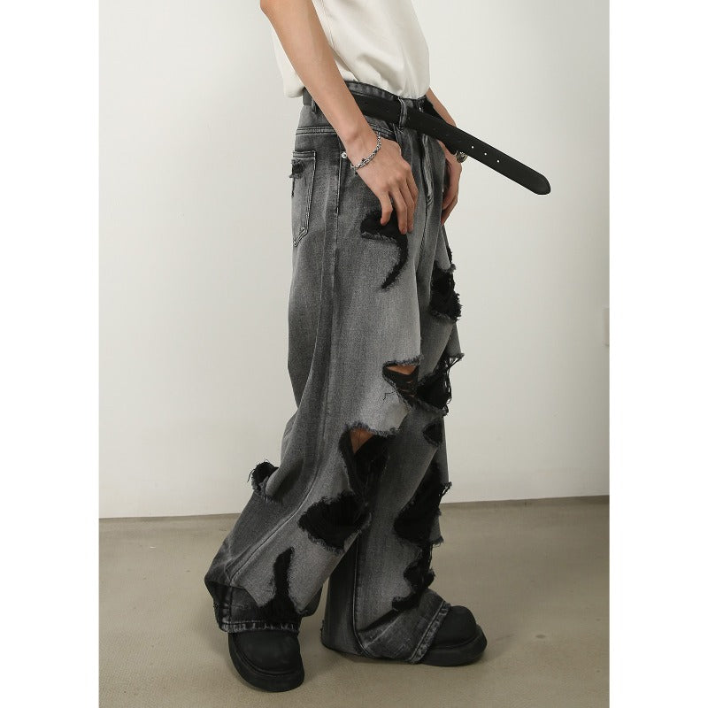 Distressed Ripped Wide Leg Jeans Men 2025 New | High Street Oversized Drag Hem | Luxury Craftsmanship