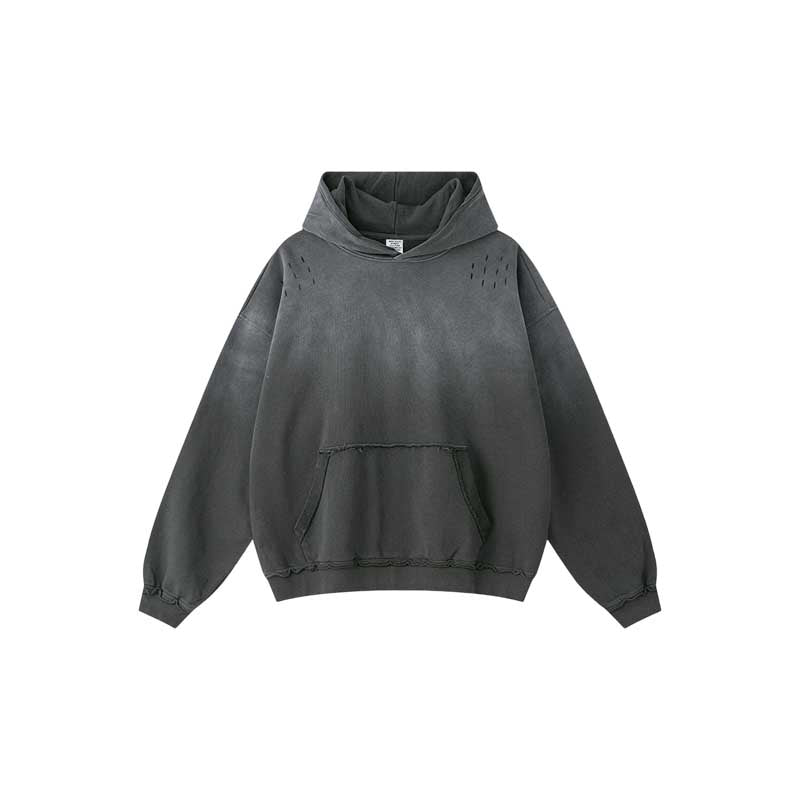 Gradient Snow-Wash Distressed Hoodie W25307