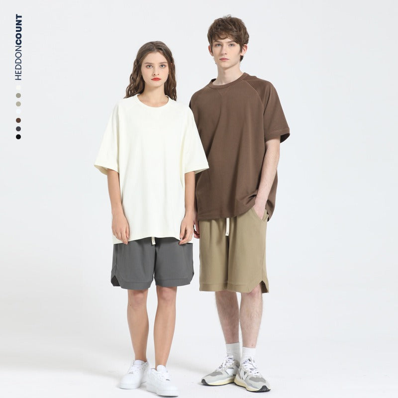 Men's Japanese-Inspired Streetwear Tee | Loose-Fit Raglan Sleeve, Double-Sided Twill Cotton, Khaki | Urban Essentials for US/UK/AU