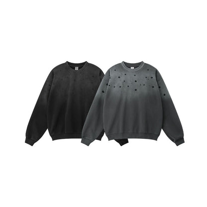 Men's 2025 American High Street Heavyweight French Terry Crewneck Sweatshirt - Oversized Drop Shoulder Eye-Catching Distressed Paint Splatter Layering Essential