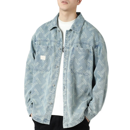 Men's Vintage Floral Embroidery Denim Jacket - Distressed Retro Loose Fit Designer Coat with Buckle Details [2025 New Arrival]