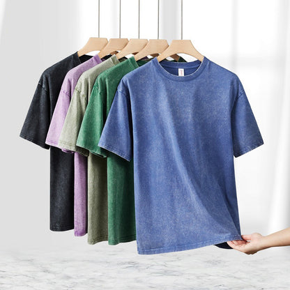 Oversize Streetwear T-Shirt 230gsm Heavy Cotton Vintage Washed Design Men's Urban Summer Fashion Youth Clothing Essentials
