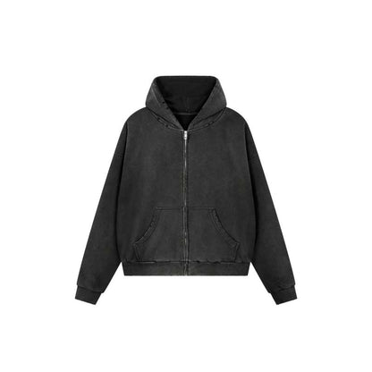 Distressed Wash Zip-Up Hoodie 2738