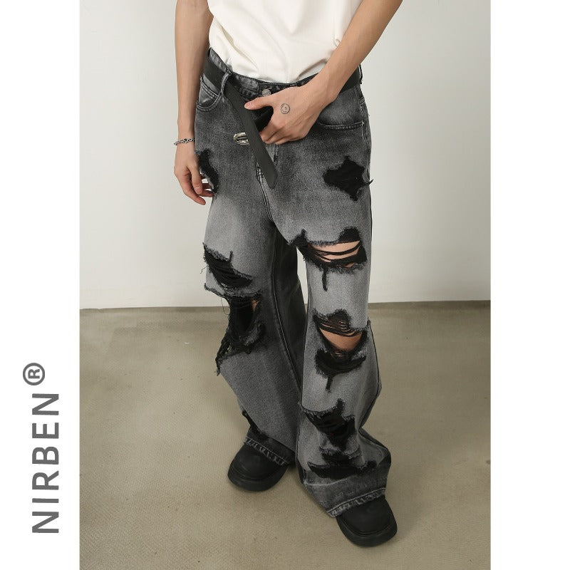 Distressed Ripped Wide Leg Jeans Men 2025 New | High Street Oversized Drag Hem | Luxury Craftsmanship