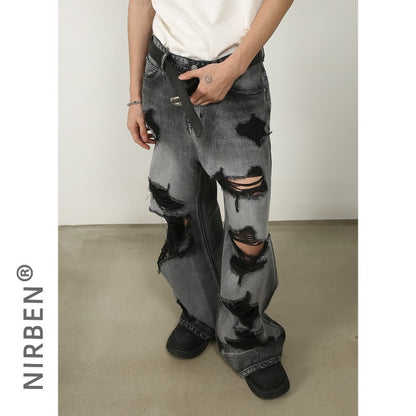 Distressed Ripped Wide Leg Jeans Men 2025 New | High Street Oversized Drag Hem | Luxury Craftsmanship