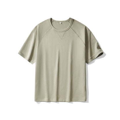Men's Japanese-Inspired Streetwear Tee | Loose-Fit Raglan Sleeve, Double-Sided Twill Cotton, Khaki | Urban Essentials for US/UK/AU