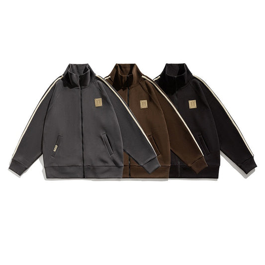 Men's Heavyweight Stripe Knit Zip-Up Hoodie | American Vintage Unisex Casual Jacket with Breathable Fabric