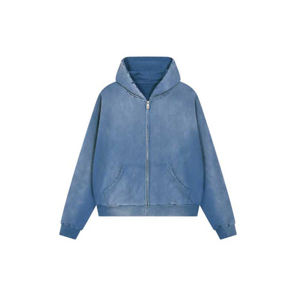 Distressed Wash Zip-Up Hoodie 2738