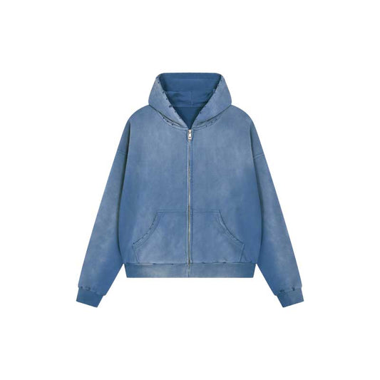 Distressed Wash Zip-Up Hoodie 2738