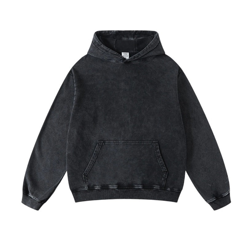 2025 Men's Heavyweight Oversized Hoodie - Vintage Distressed Wax Dyed American Streetwear Couple's Matching Sweatshirt