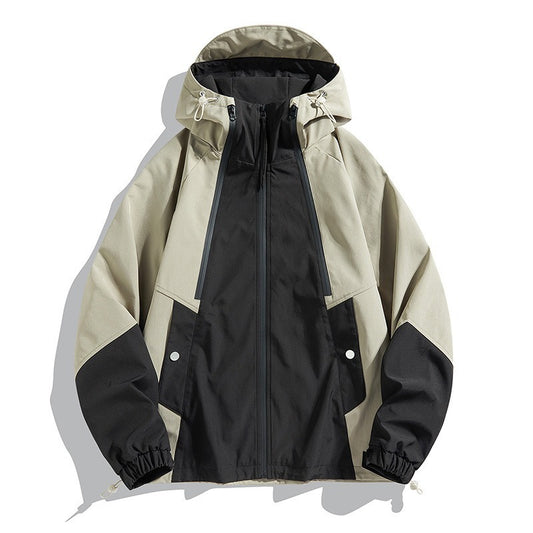 Outdoor Jacket - Waterproof Windproof Lightweight Hiking Coat with Color-Block Design & Multi-Pocket