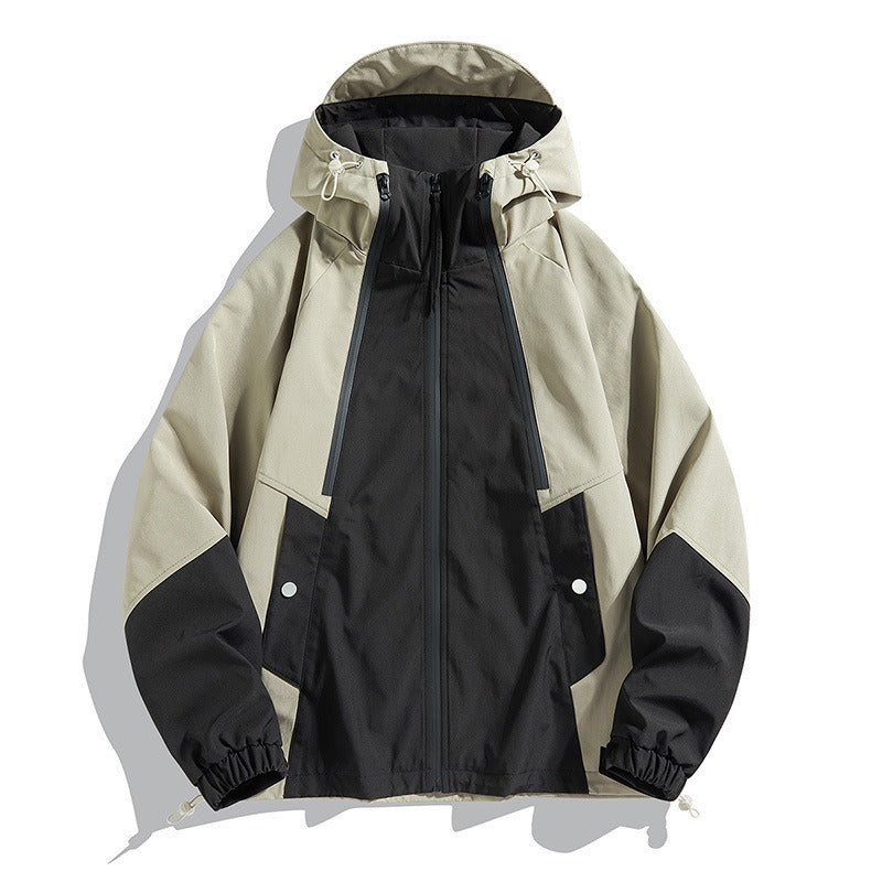 Outdoor Jacket - Waterproof Windproof Lightweight Hiking Coat with Color-Block Design & Multi-Pocket