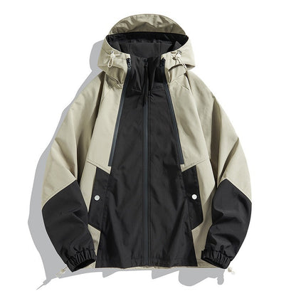 Outdoor Jacket - Waterproof Windproof Lightweight Hiking Coat with Color-Block Design & Multi-Pocket