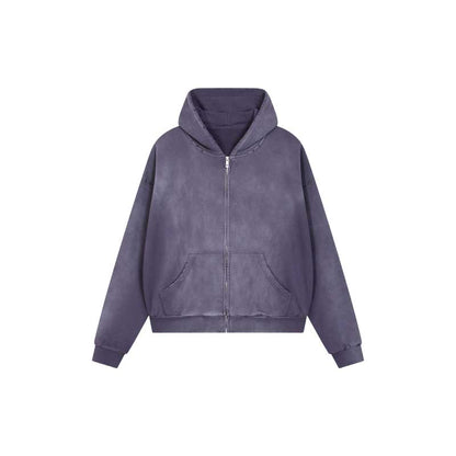 Distressed Wash Zip-Up Hoodie 2738