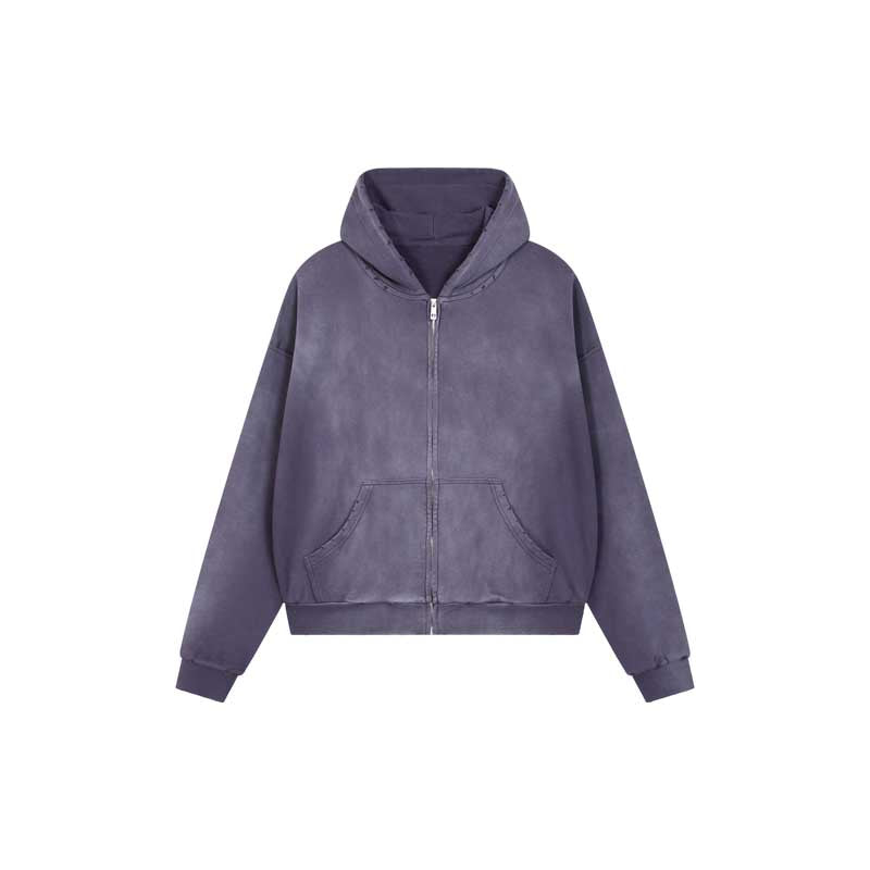 Distressed Wash Zip-Up Hoodie 2738
