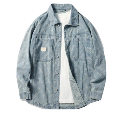 Men's Vintage Floral Embroidery Denim Jacket - Distressed Retro Loose Fit Designer Coat with Buckle Details [2025 New Arrival]