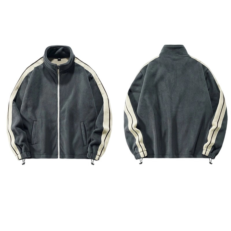 2025 Men's Thermal Fleece Jacket - Windproof Heavyweight Coat with Stand Collar & Color Block Design for Hiking/Camping