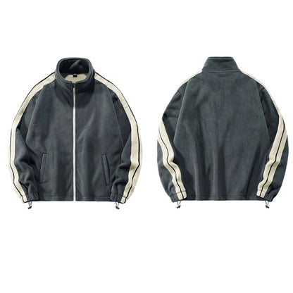 2025 Men's Thermal Fleece Jacket - Windproof Heavyweight Coat with Stand Collar & Color Block Design for Hiking/Camping