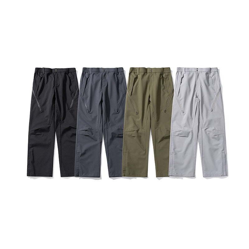 Men's Waterproof Windproof Hiking Pants with Side Zipper - Outdoor Tech Streetwear, Relaxed Straight Fit for Climbing & Urban Exploration - Spring 2025 Collection