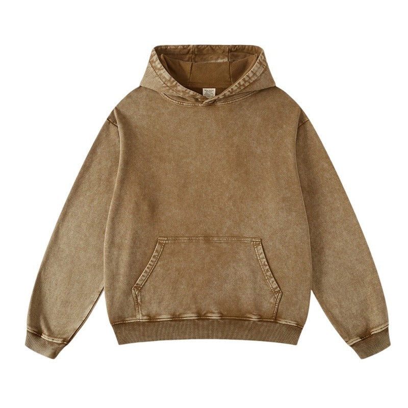 2025 Men's Heavyweight Oversized Hoodie - Vintage Distressed Wax Dyed American Streetwear Couple's Matching Sweatshirt