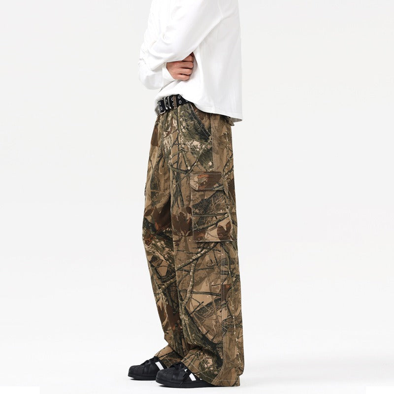 Mens Trendy Baggy Camo Jeans American Retro Streetwear Loose Fit Outdoor Casual Pants Urban Fashion Branch Design New Look