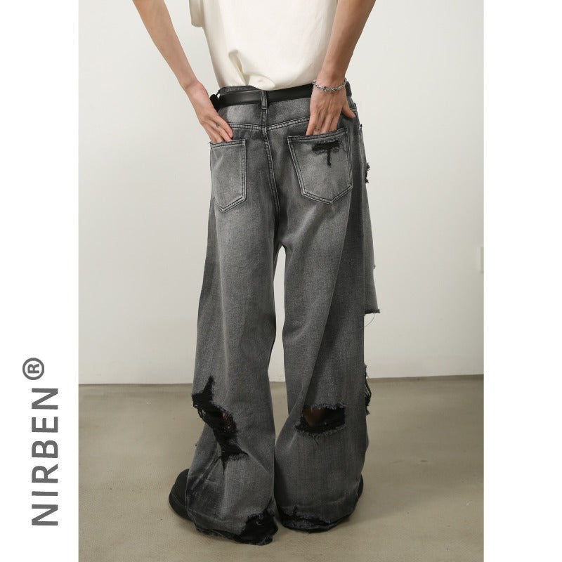 Distressed Ripped Wide Leg Jeans Men 2025 New | High Street Oversized Drag Hem | Luxury Craftsmanship