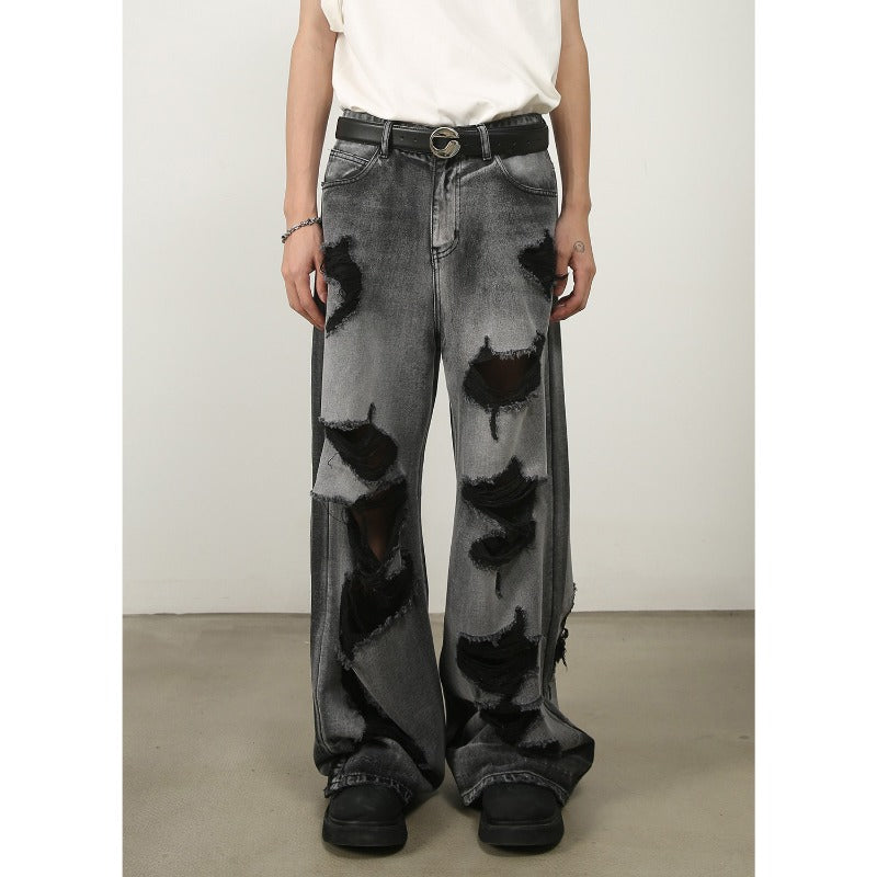 Distressed Ripped Wide Leg Jeans Men 2025 New | High Street Oversized Drag Hem | Luxury Craftsmanship