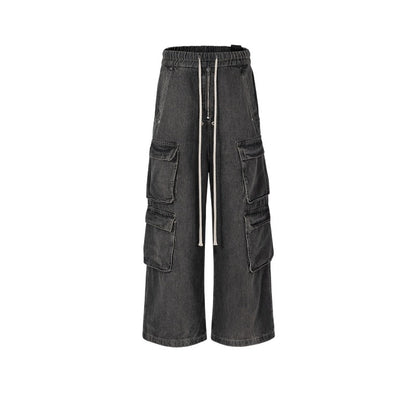 Unisex Wide-Leg Cargo Jeans | Washed Ombre Denim with 6 Pockets, High Waist Streetwear for Men & Women - Urban Functional Fashion
