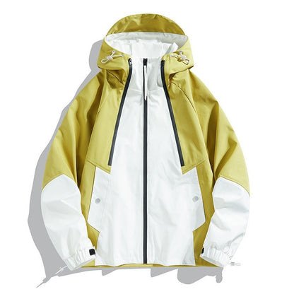 Outdoor Jacket - Waterproof Windproof Lightweight Hiking Coat with Color-Block Design & Multi-Pocket