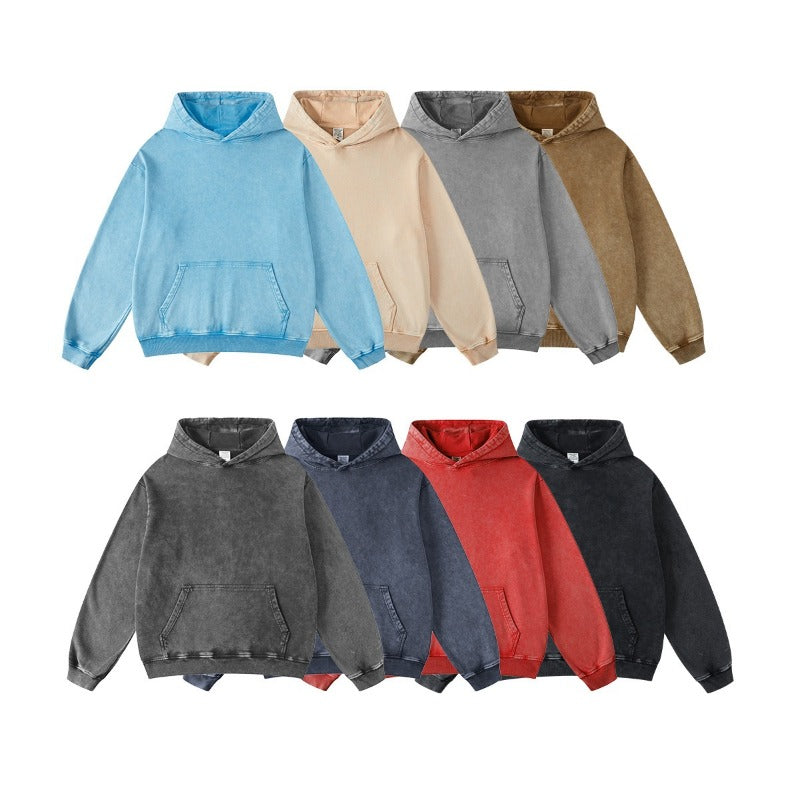 2025 Men's Heavyweight Oversized Hoodie - Vintage Distressed Wax Dyed American Streetwear Couple's Matching Sweatshirt