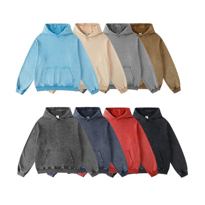 2025 Men's Heavyweight Oversized Hoodie - Vintage Distressed Wax Dyed American Streetwear Couple's Matching Sweatshirt