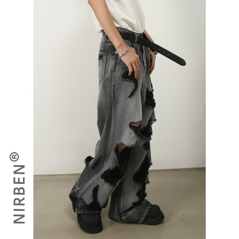 Distressed Ripped Wide Leg Jeans Men 2025 New | High Street Oversized Drag Hem | Luxury Craftsmanship