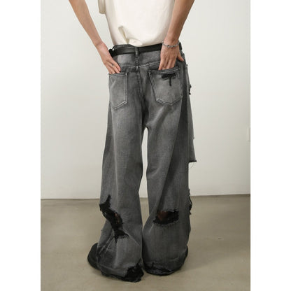 Distressed Ripped Wide Leg Jeans Men 2025 New | High Street Oversized Drag Hem | Luxury Craftsmanship