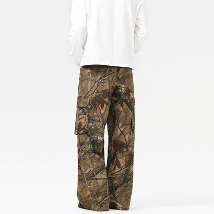 Mens Trendy Baggy Camo Jeans American Retro Streetwear Loose Fit Outdoor Casual Pants Urban Fashion Branch Design New Look