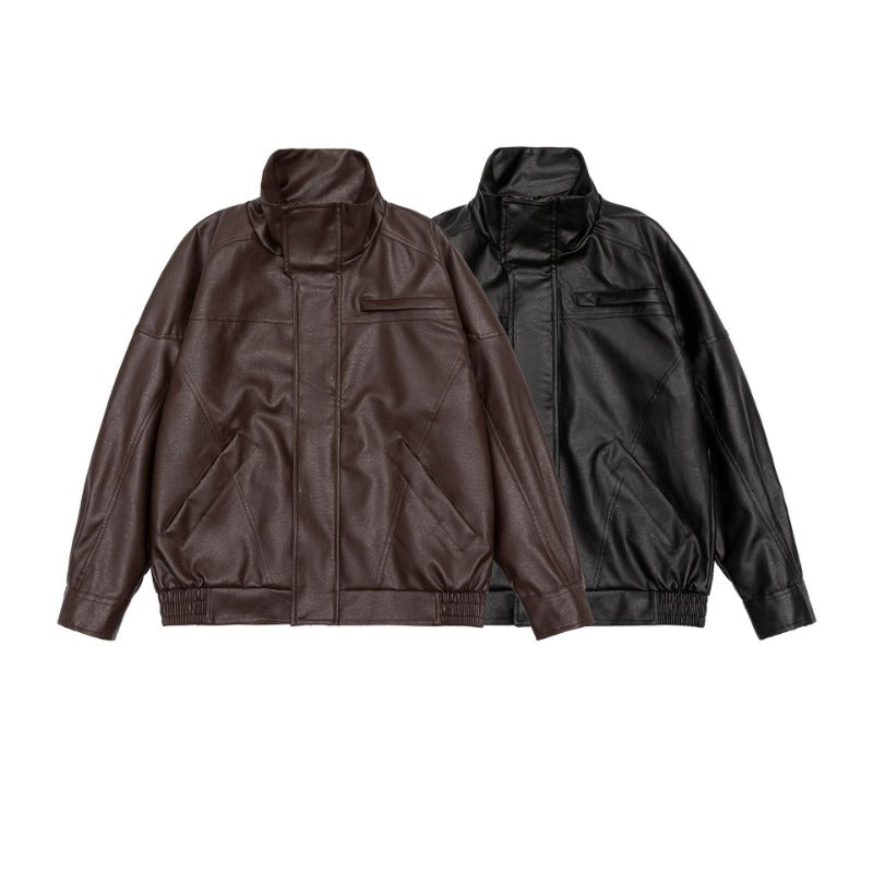Unisex Vintage PU Leather Biker Jacket - Waterproof Streetwear Coat with RFID Pockets