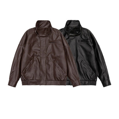 Unisex Vintage PU Leather Biker Jacket - Waterproof Streetwear Coat with RFID Pockets