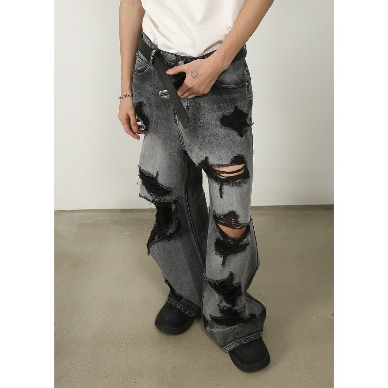 Distressed Ripped Wide Leg Jeans Men 2025 New | High Street Oversized Drag Hem | Luxury Craftsmanship