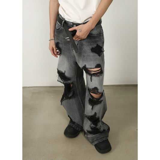 Distressed Ripped Wide Leg Jeans Men 2025 New | High Street Oversized Drag Hem | Luxury Craftsmanship