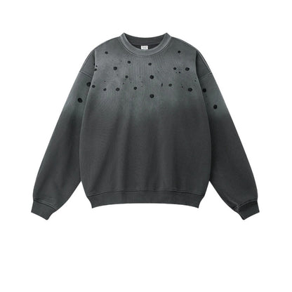 Men's 2025 American High Street Heavyweight French Terry Crewneck Sweatshirt - Oversized Drop Shoulder Eye-Catching Distressed Paint Splatter Layering Essential