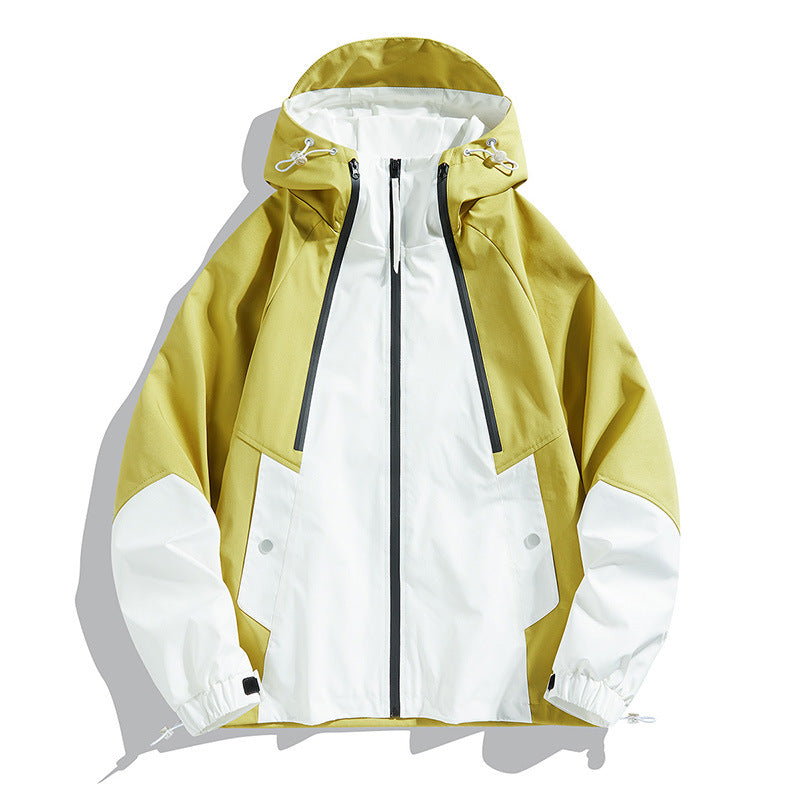 Outdoor Jacket - Waterproof Windproof Lightweight Hiking Coat with Color-Block Design & Multi-Pocket