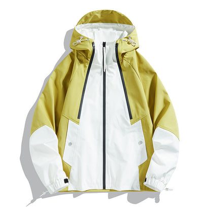 Outdoor Jacket - Waterproof Windproof Lightweight Hiking Coat with Color-Block Design & Multi-Pocket