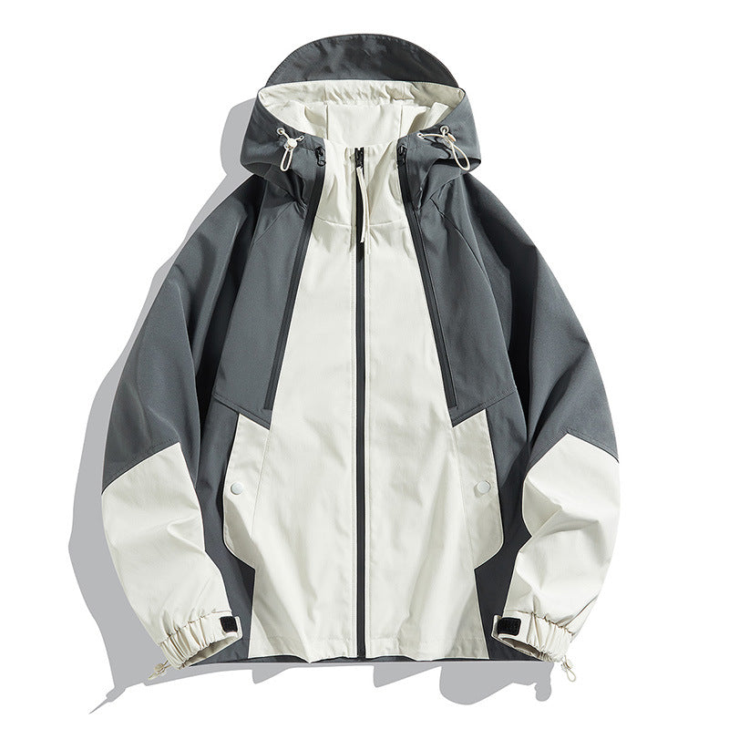 Outdoor Jacket - Waterproof Windproof Lightweight Hiking Coat with Color-Block Design & Multi-Pocket