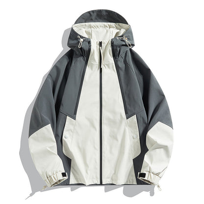 Outdoor Jacket - Waterproof Windproof Lightweight Hiking Coat with Color-Block Design & Multi-Pocket