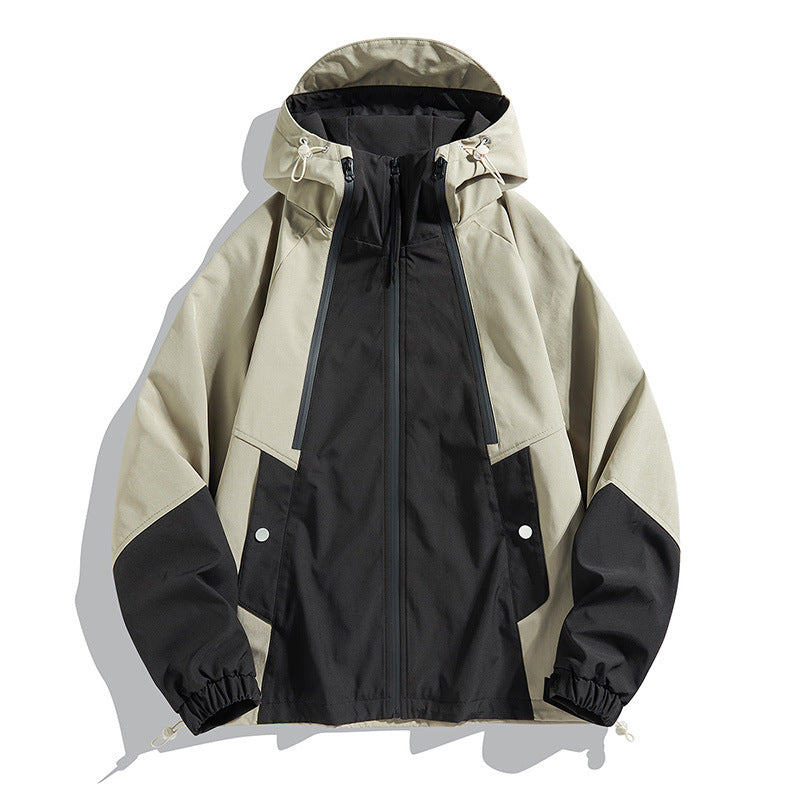 Outdoor Jacket - Waterproof Windproof Lightweight Hiking Coat with Color-Block Design & Multi-Pocket