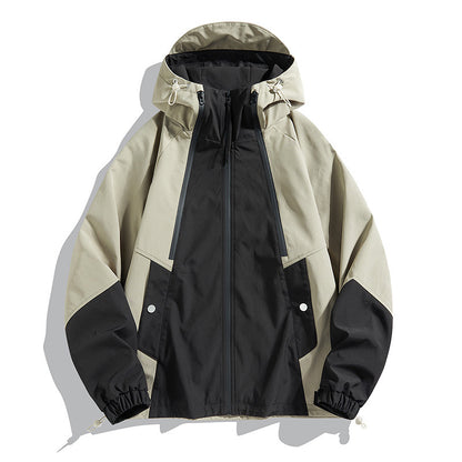 Outdoor Jacket - Waterproof Windproof Lightweight Hiking Coat with Color-Block Design & Multi-Pocket